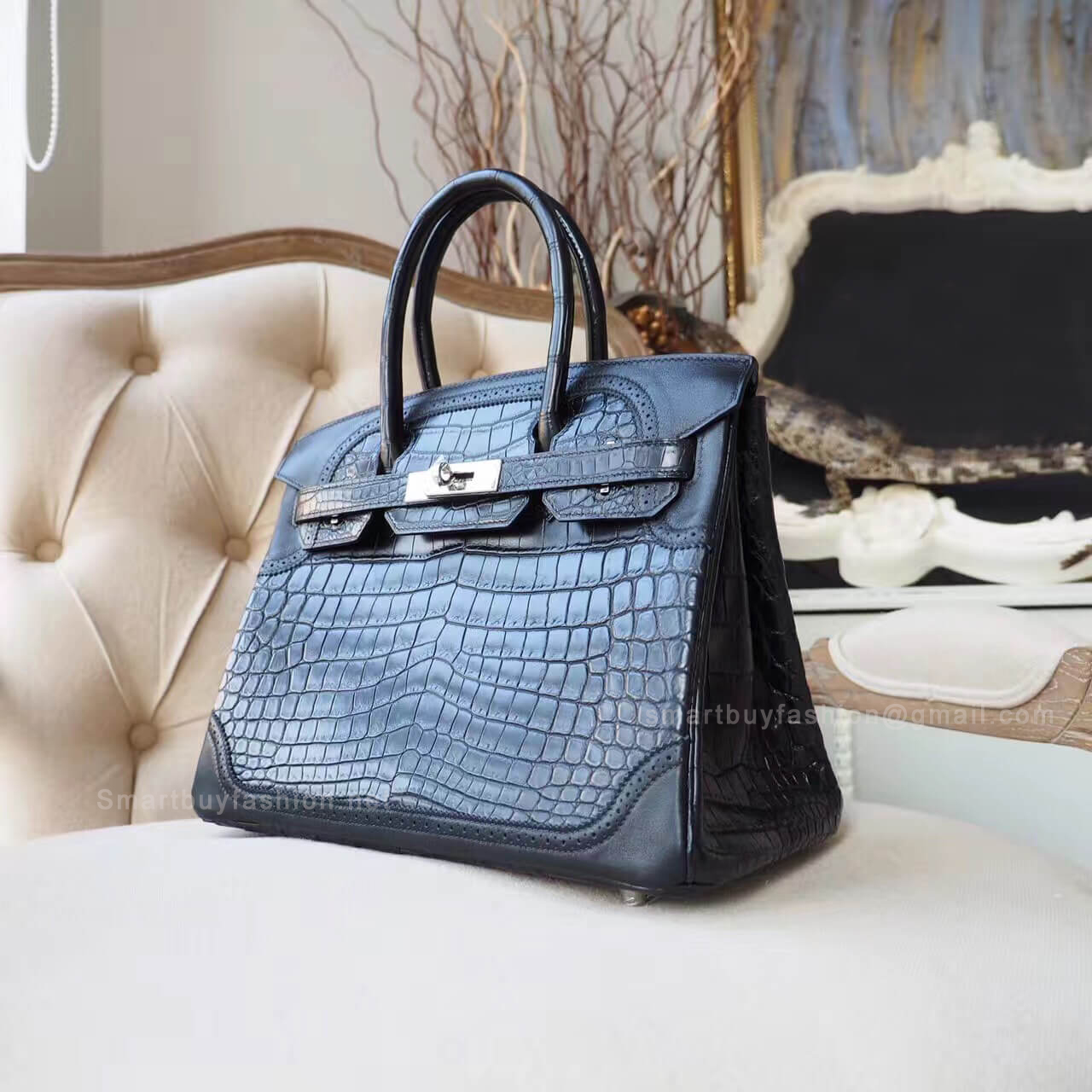Hermes Birkin 30 Bag Ghillies in ck89 Matte Nile Croc PHW